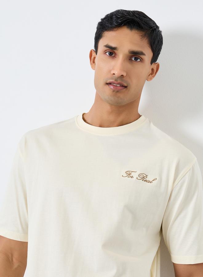 Styli Men Cream Embroidered Oversized T-Shirt - Image 5